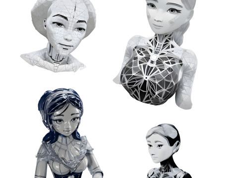 Cybernetic Beauty Series - Feminine Android Busts 3Dプリントモデル