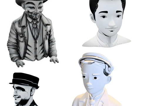 Victorian Gentleman Bust Collection 3D Print Model