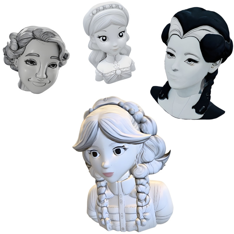 Stylized Female Character Bust Collection Modelo de impresión 3D .c4d .max .obj .3ds .fbx .stl .blend 