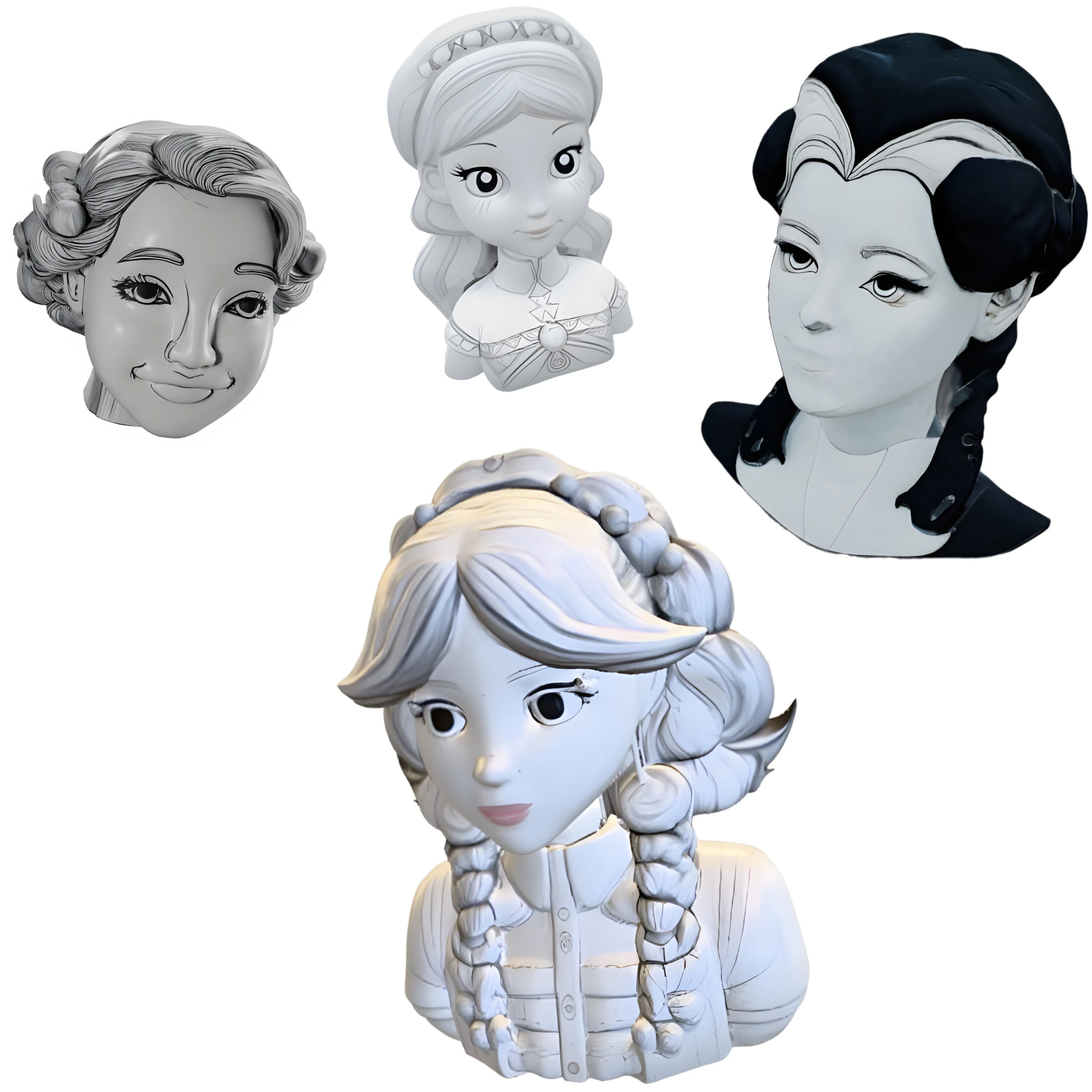 Stylized Female Character Bust Collection 3D Print Model .c4d .max .obj .3ds .fbx .stl .blend 