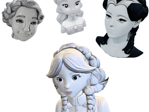 Stylized Female Character Bust Collection 3Dプリントモデル