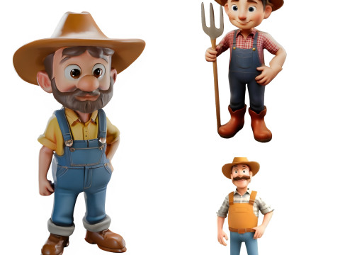 Friendly Farm Folk Character Set Modèles 3D en vedette