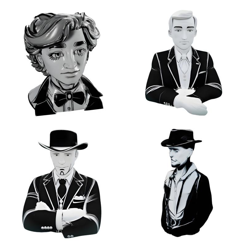 Noir Character Collection - Vintage Gentleman Busts Modelo de Impressão 3D .c4d .max .obj .3ds .fbx .stl .blend