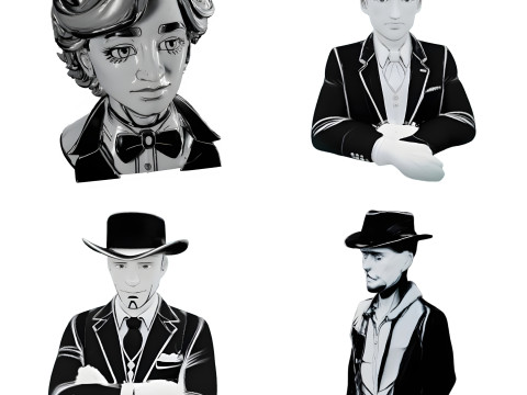Noir Character Collection - Vintage Gentleman Busts 3Dプリントモデル
