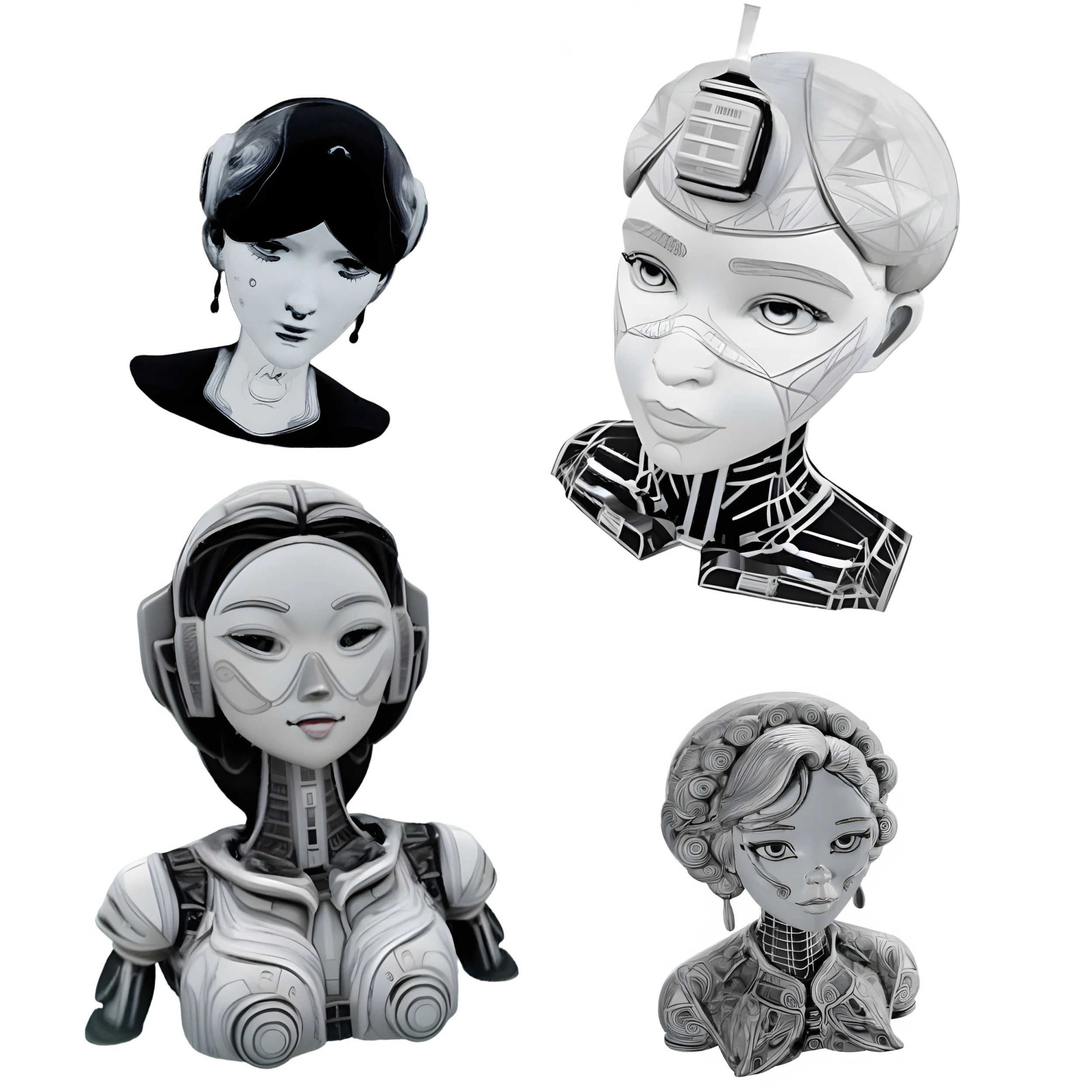 Cyberpunk Era Ladies Collection - Retro-Futuristic Character Busts 3D Print Model .c4d .max .obj .3ds .fbx .stl .blend 