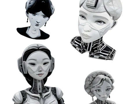 Cyberpunk Era Ladies Collection - Retro-Futuristic Character Busts 3D Print Model