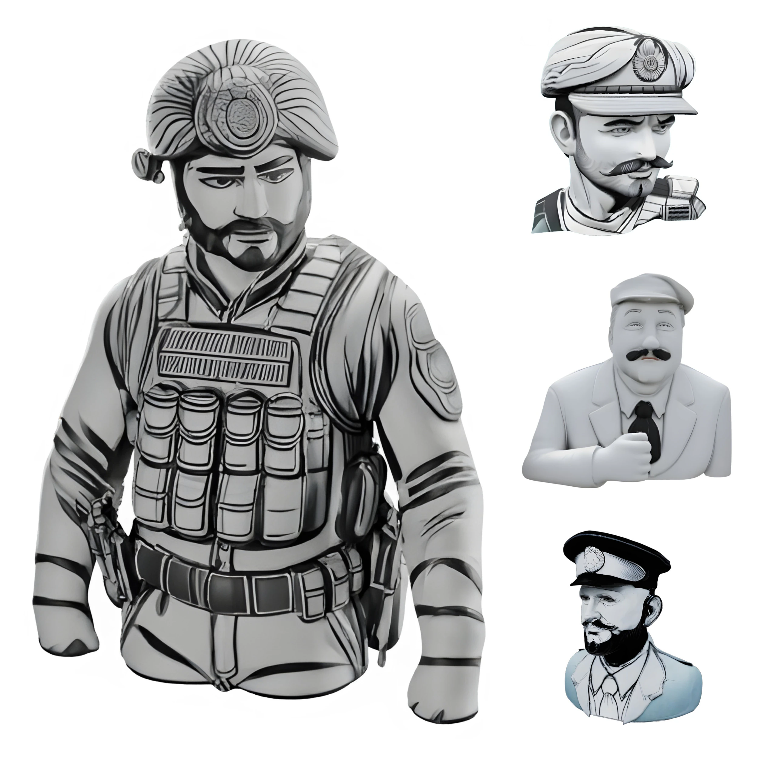 Stylized Hero Bust Collection 3D Print Model .c4d .max .obj .3ds .fbx .stl .blend 