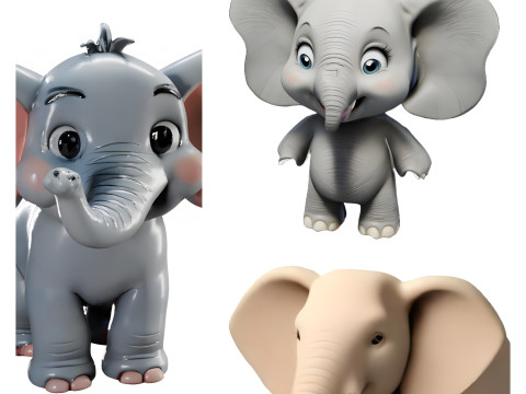 Charming Elephant Collection - Baby Cartoon and Realistic Styles 3D Print Model