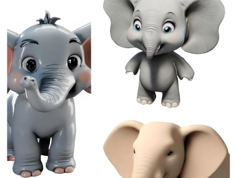 Charmante collection d'éléphants - Dessins animés pour bébés et styles réalistes Modèles 3D en vedette