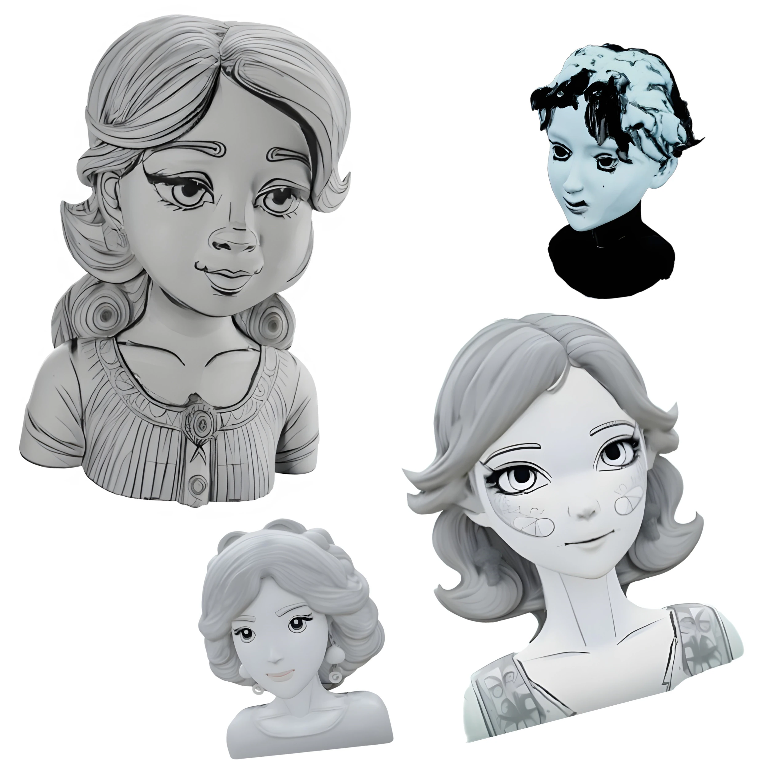 Elegant Stylized Female Bust Collection 3D Print Model .c4d .max .obj .3ds .fbx .stl .blend 