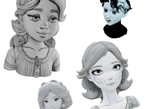 Elegant Stylized Female Bust Collection 3D Print Model