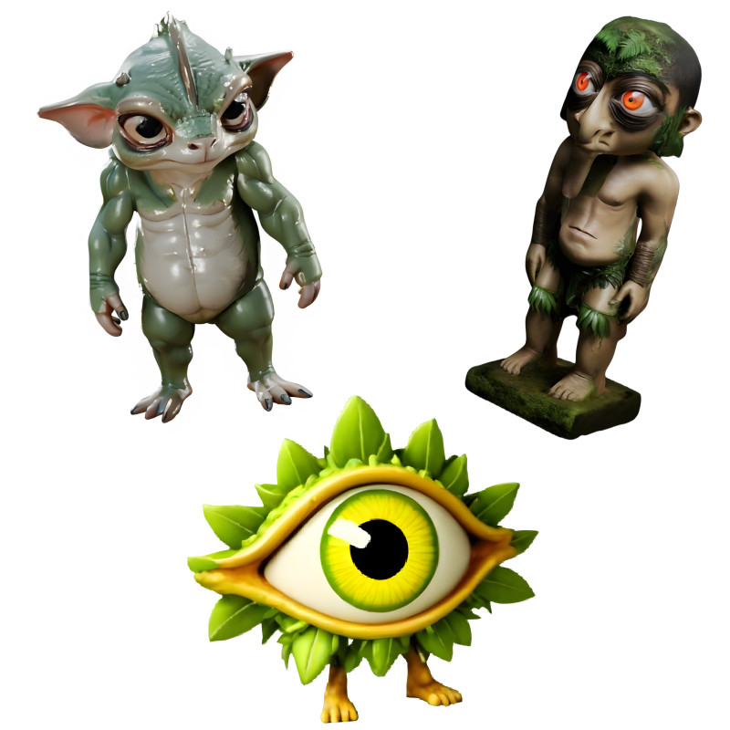 Fantasy Creature Trio - Whimsical Collectibles 3D Print Model .c4d .max .obj .3ds .fbx .stl .blend