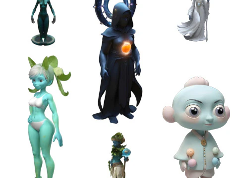 神秘的な存在のキャラクターセット 3Dプリントモデル