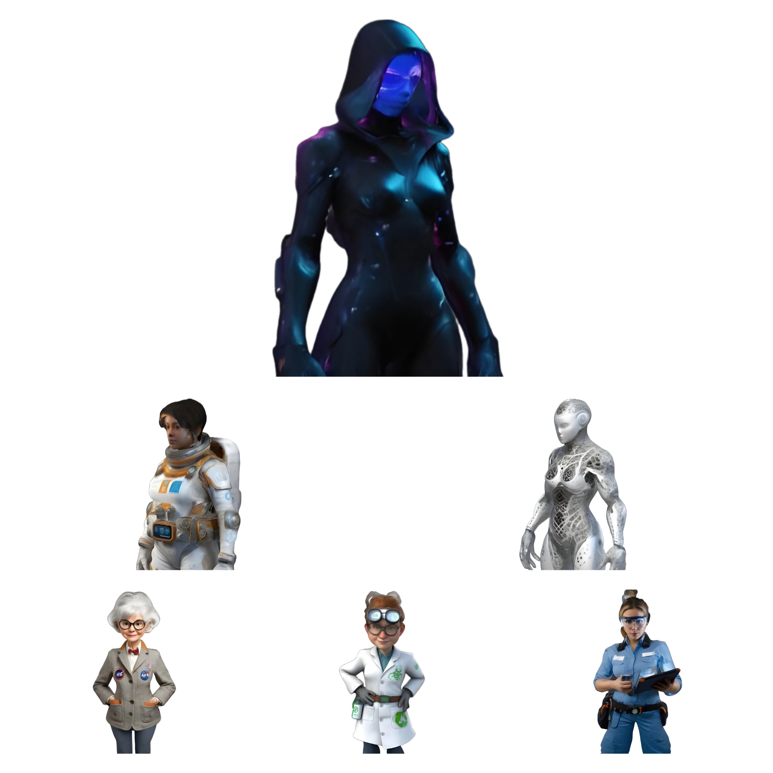 Futuristic Team Ensemble - Sci-Fi Figures Collection 3D Print Model .c4d .max .obj .3ds .fbx .stl .blend