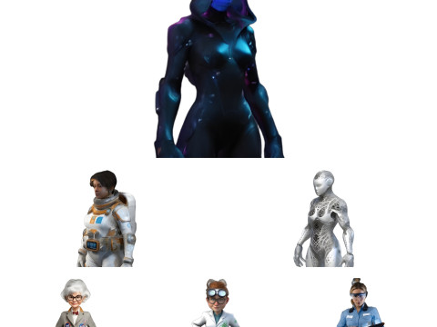 Futuristic Team Ensemble - Sci-Fi Figures Collection 3Dプリントモデル