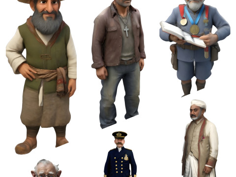 Diverse Historical Character Figurines 3Dプリントモデル