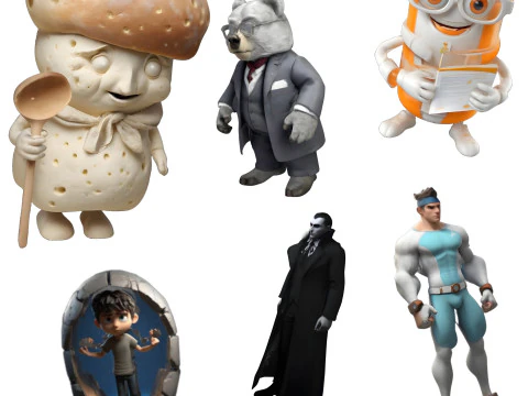 角色集合奇幻现代混合 3D 打印模型