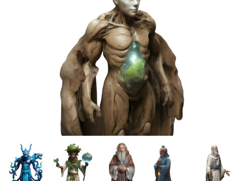 Mystic Realms Collection - Fantasy Characters and Elemental Golem 3D Print Model