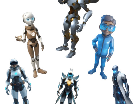 Futuristic Robot Character Pack 3Dプリントモデル