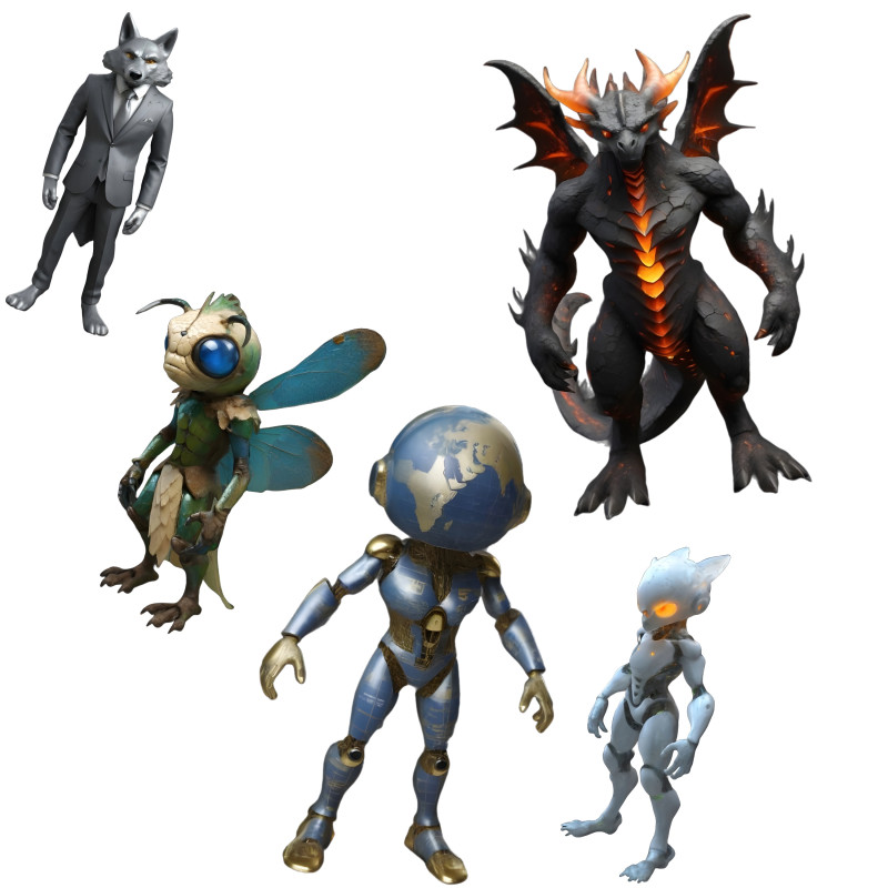 Character Collage - Mythical and Sci-Fi Creatures 3D-printmodel .c4d .max .obj .3ds .fbx .stl .blend 