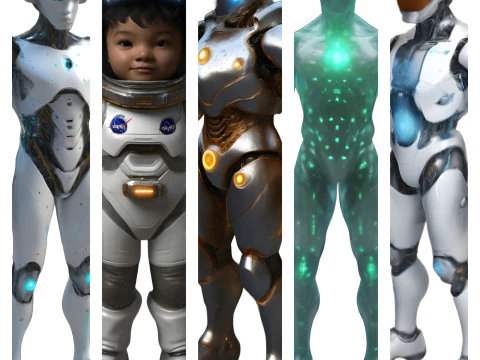 Futuristic Character Collection - Space Explorers and Synthetics 3D Print Model