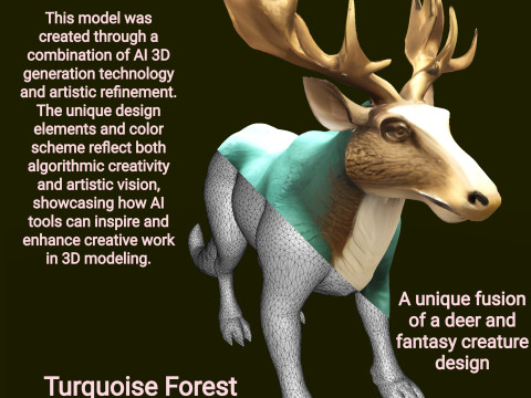 Turquoise Forest Guardian - Fantasy Deer Sculpture 3D Принт Модель