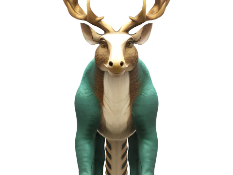 Turquoise Forest Guardian - Fantasy Deer Sculpture 3D Print Model