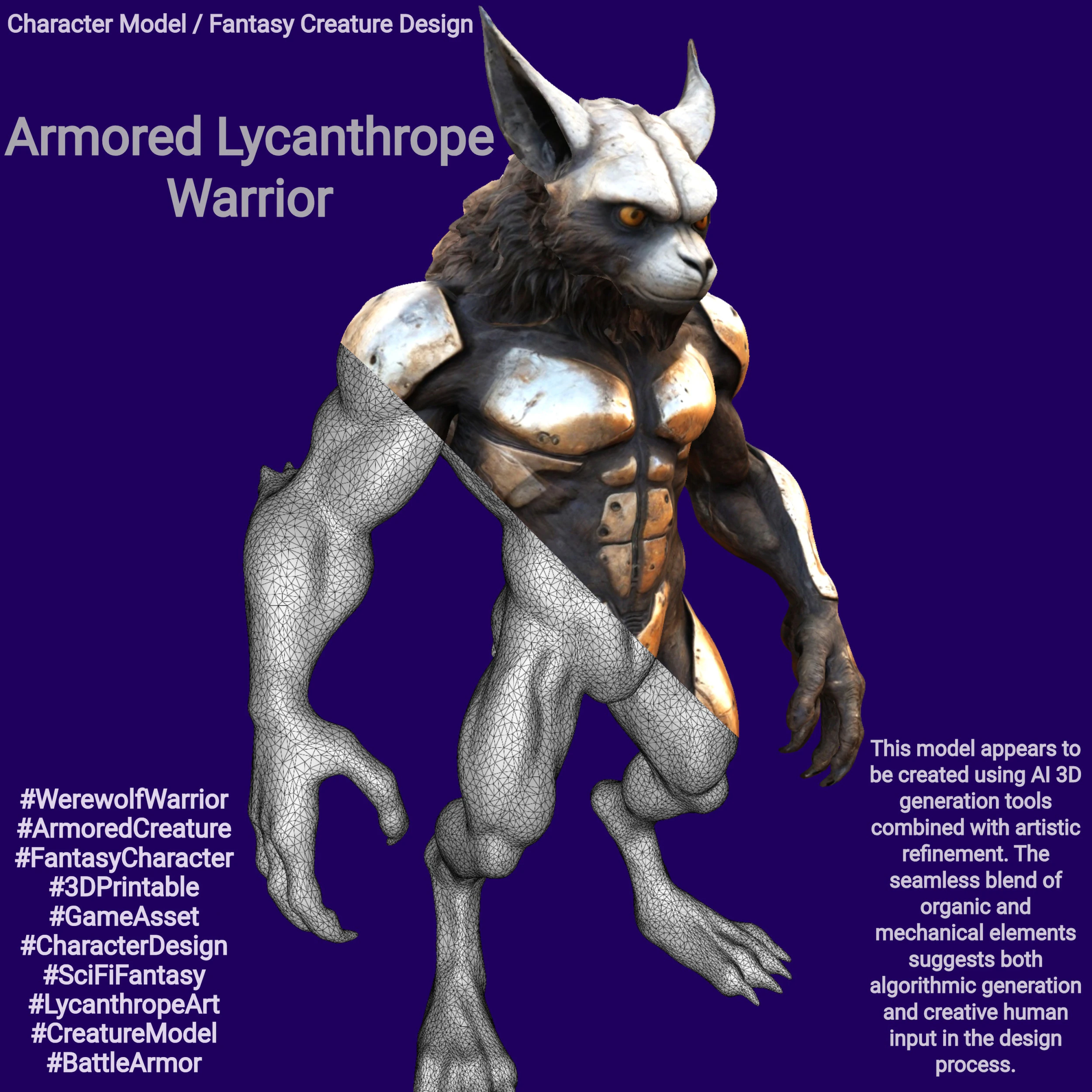 Armored Lycanthrope Warrior 3D Print Model .c4d .max .obj .3ds .fbx .stl .blend