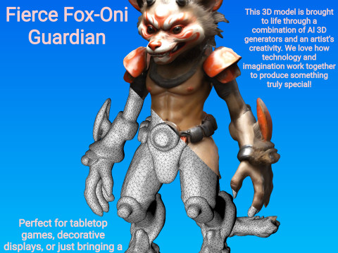 Fierce Fox-Oni Guardian 3D Принт Модель