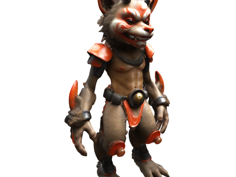Fierce Fox-Oni Guardian 3D-printmodel