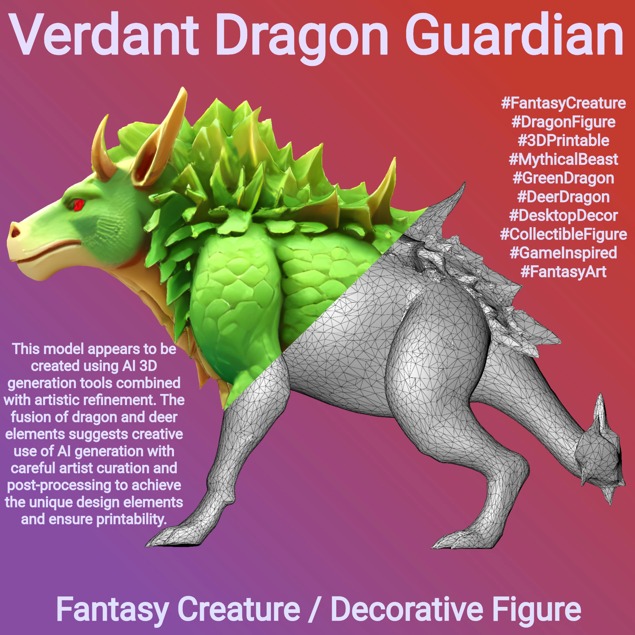 Verdant Dragon Guardian 3D Print Model .c4d .max .obj .3ds .fbx .stl .blend 