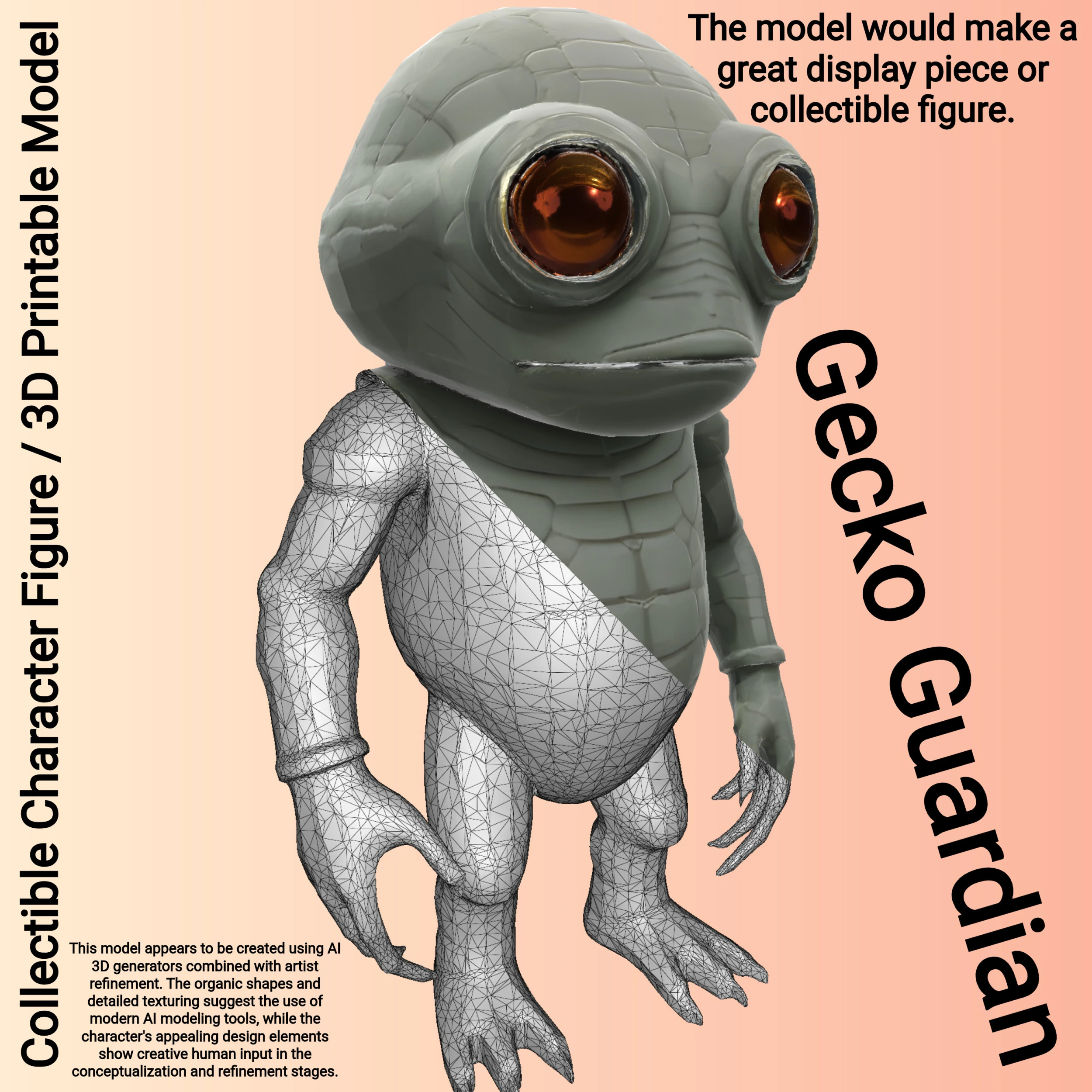 Gecko Guardian - The Wide-Eyed Reptilian Character 3D Print Model .c4d .max .obj .3ds .fbx .stl .blend 