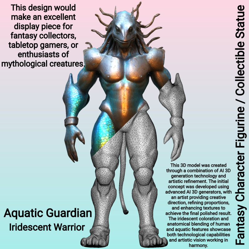 Aquatic Guardian - Iridescent Warrior 3D प्रिंट मॉडल .c4d .max .obj .3ds .fbx .stl .blend