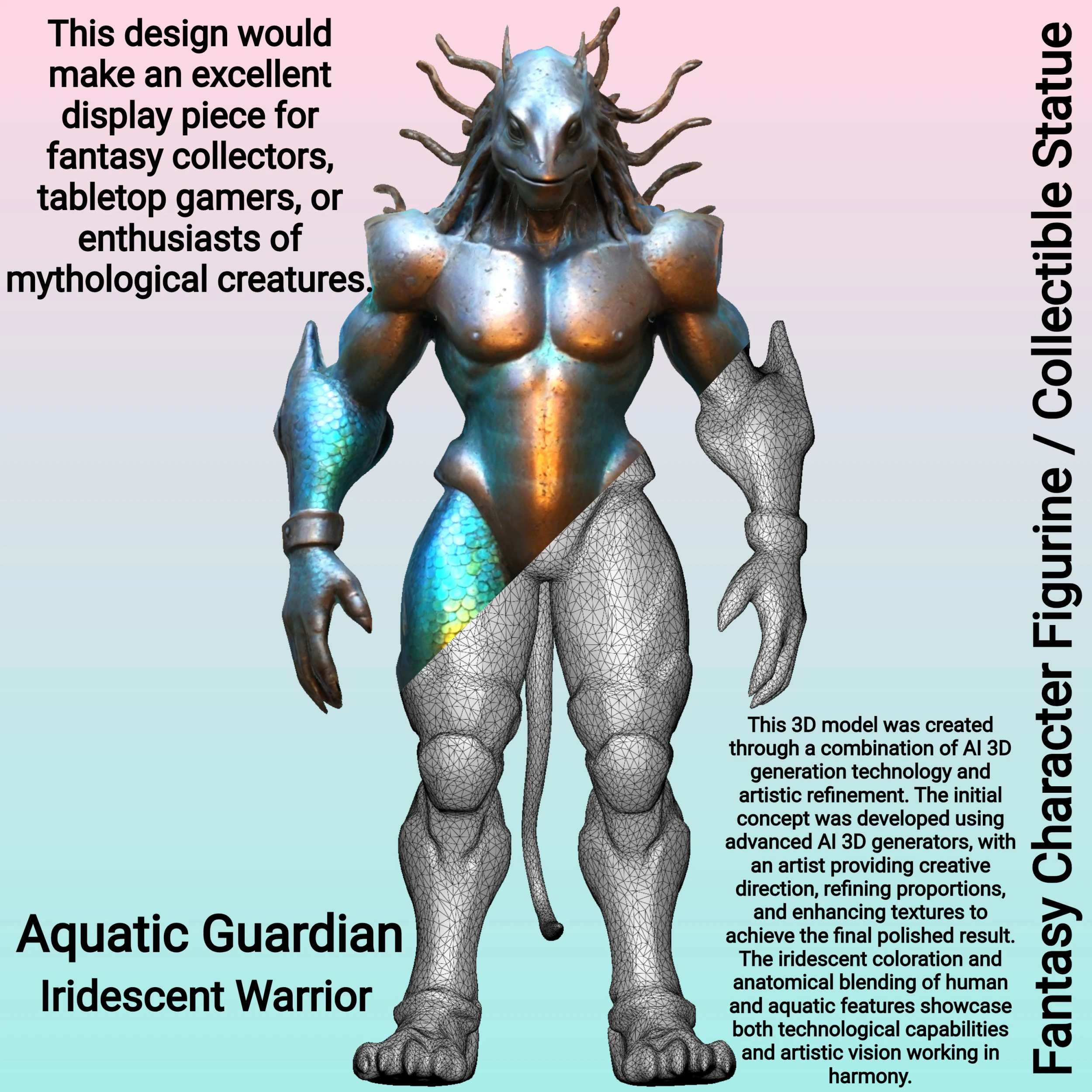 Aquatic Guardian - Iridescent Warrior 3D Print Model .c4d .max .obj .3ds .fbx .stl .blend 