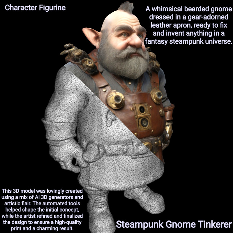 Steampunk Gnome Tinkerer 3D 打印模型 .c4d .max .obj .3ds .fbx .stl .blend