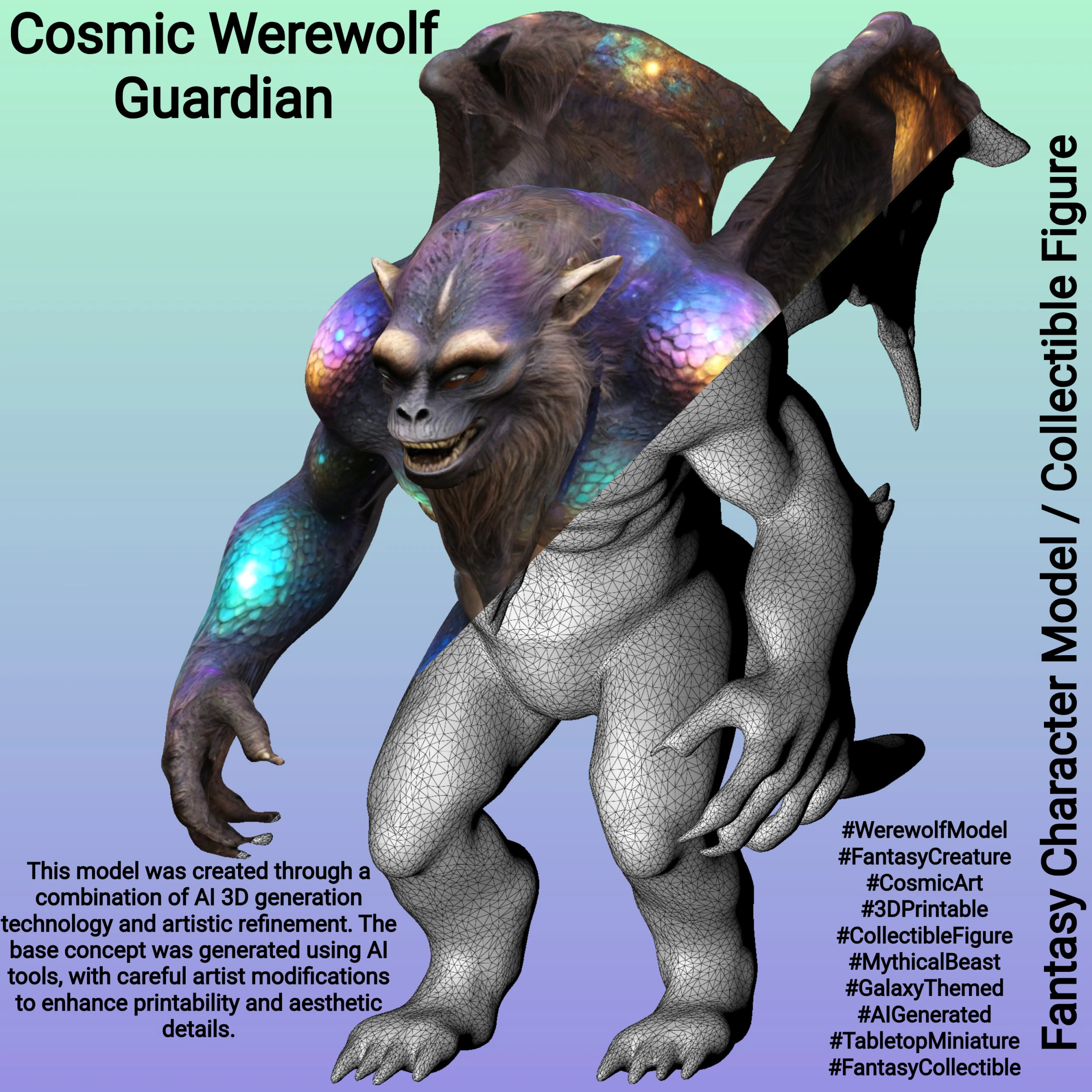 Cosmic Werewolf Guardian 3D Print Model .c4d .max .obj .3ds .fbx .stl .blend 