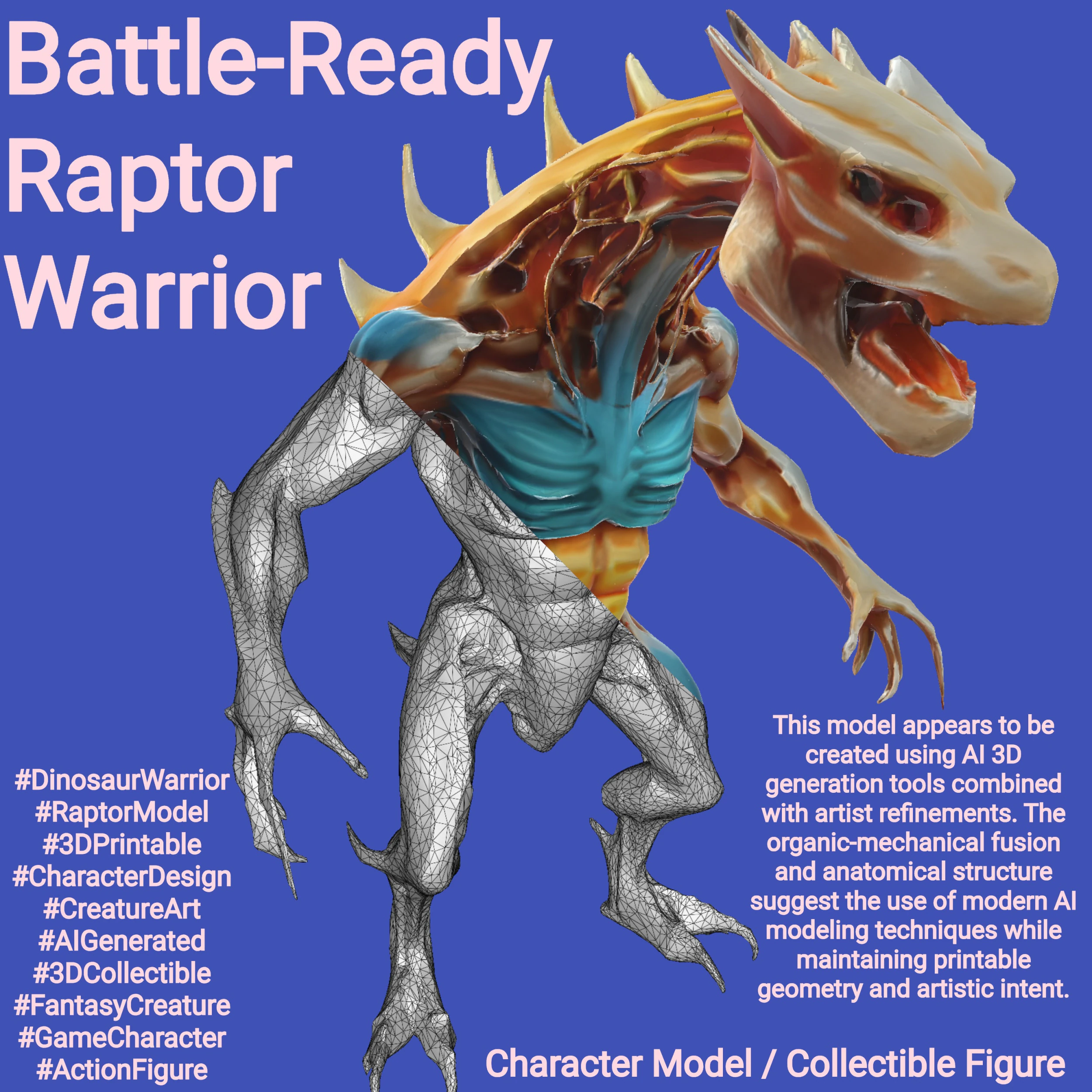 Battle-Ready Raptor Warrior 3D Print Model .c4d .max .obj .3ds .fbx .stl .blend