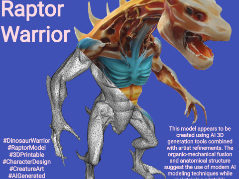 Battle-Ready Raptor Warrior 3D Принт Модель