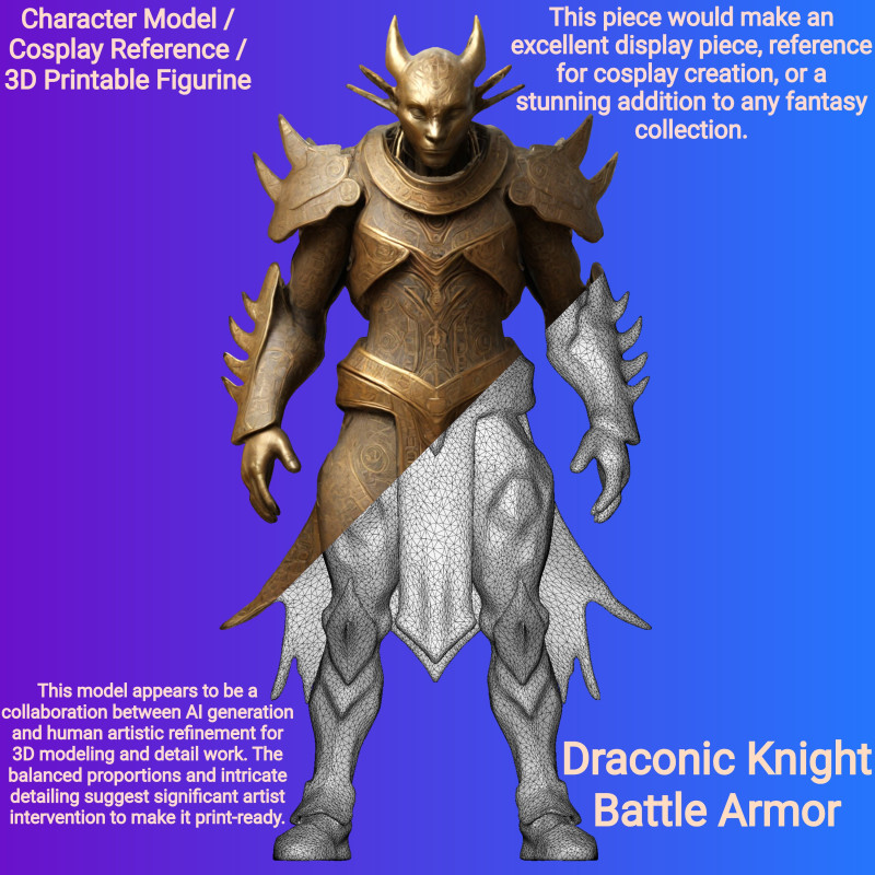 Draconic Knight Battle Armor 3D Принт Модель .c4d .max .obj .3ds .fbx .stl .blend