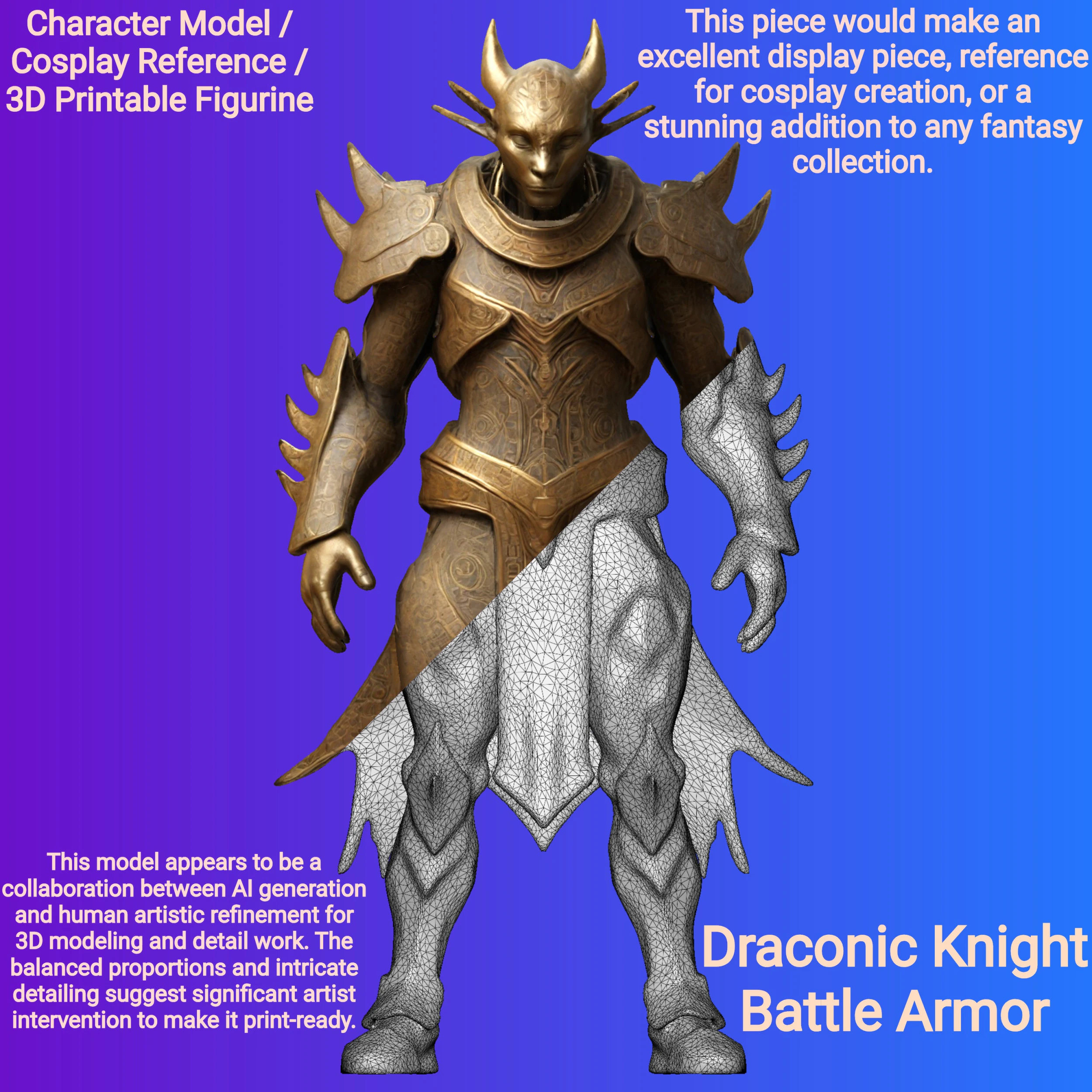 Draconic Knight Battle Armor 3D Print Model .c4d .max .obj .3ds .fbx .stl .blend