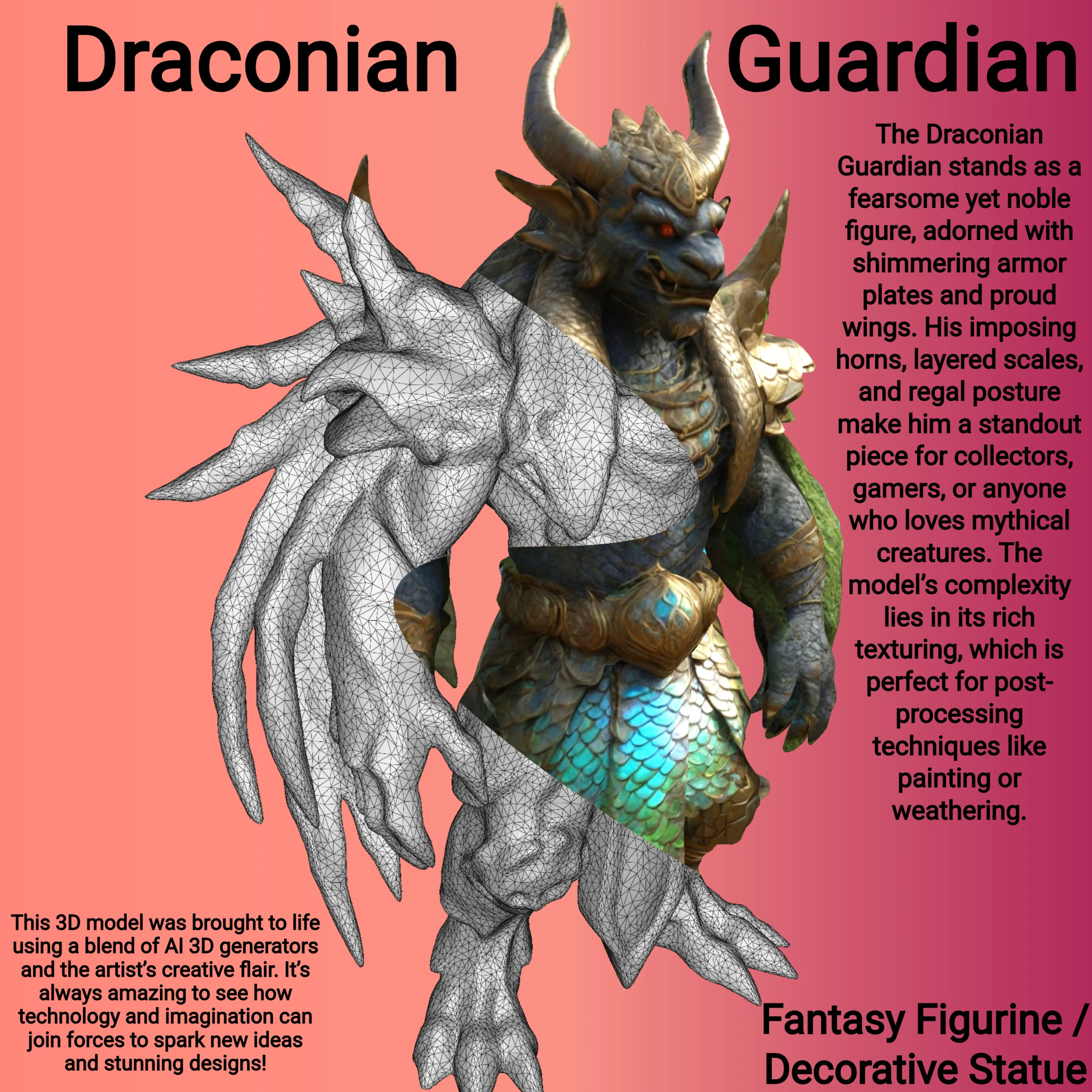Guardi&atilde;o Draconiano Modelo de Impressão 3D .c4d .max .obj .3ds .fbx .stl .blend 