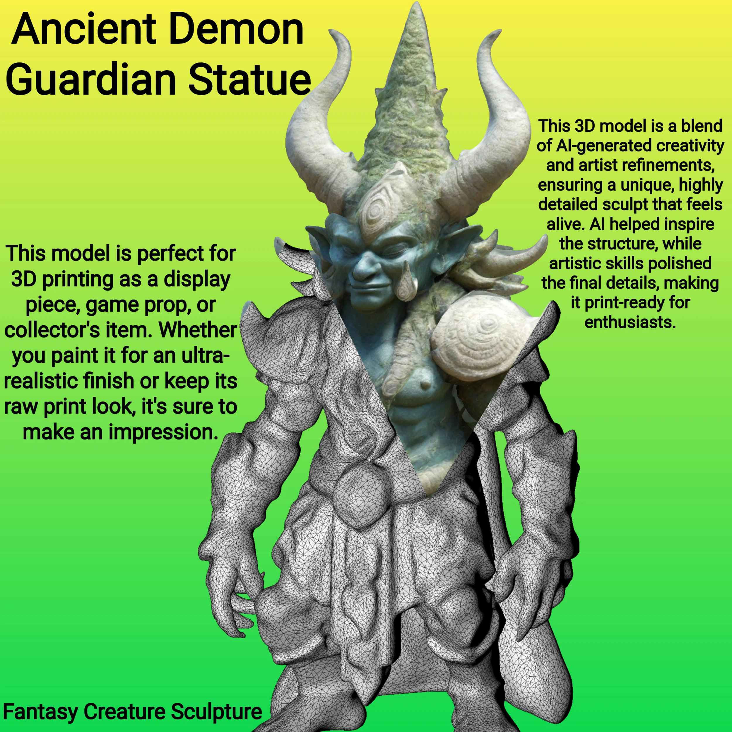 Ancient Demon Guardian Statue 3D Print Model .c4d .max .obj .3ds .fbx .stl .blend 