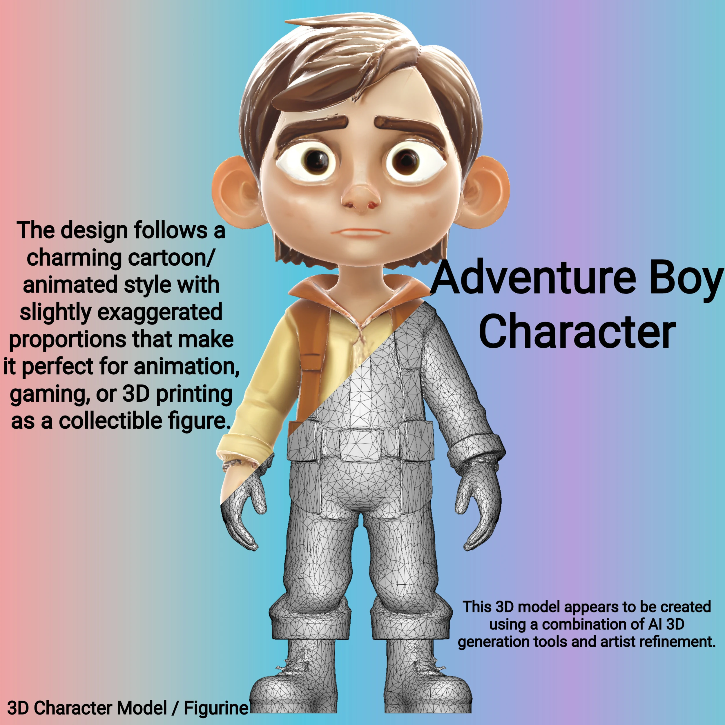 Adventure Boy Character 3D Print Model .c4d .max .obj .3ds .fbx .stl .blend 