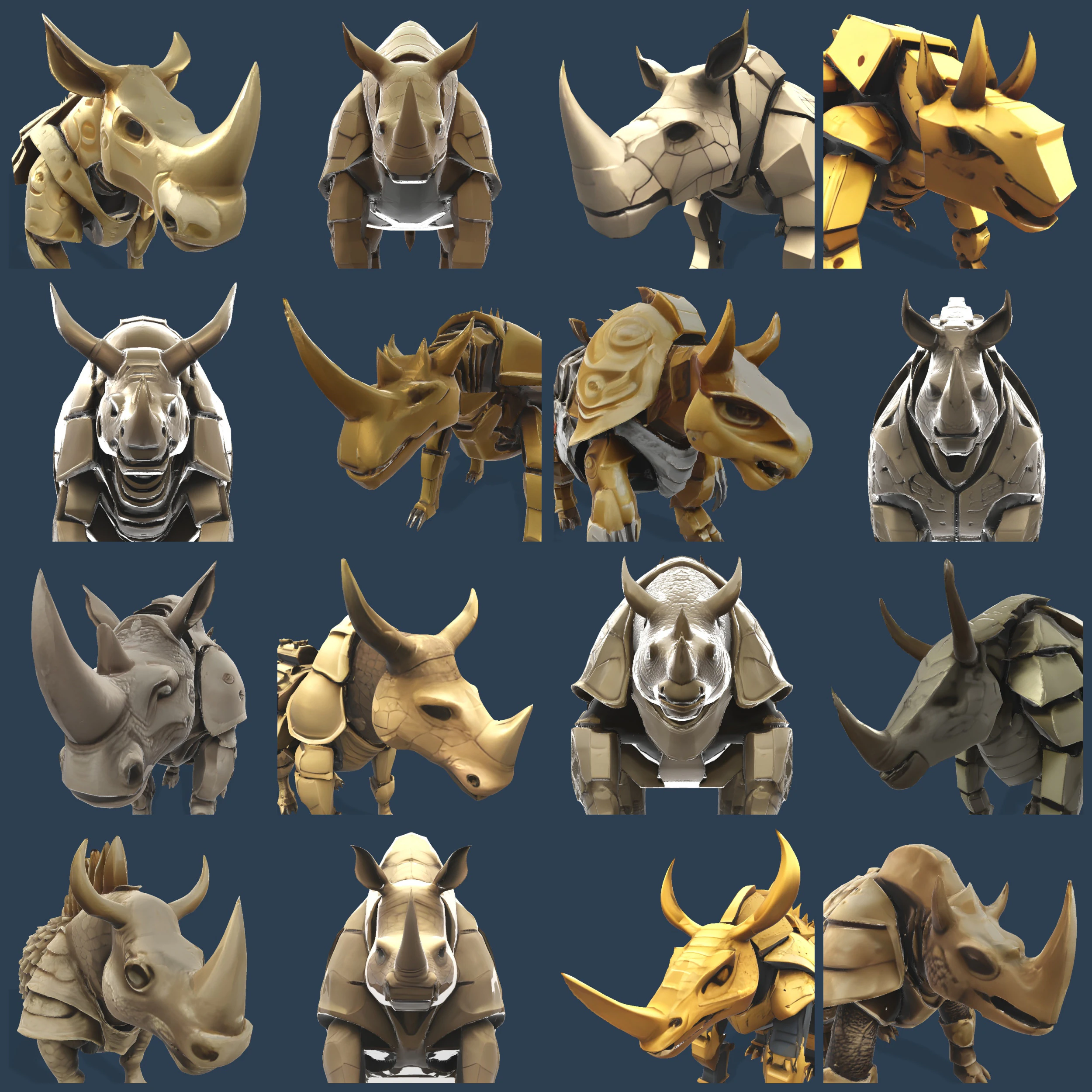Mechanical Rhino Warriors Battle-Ready Sentinel Collection 3D Print Model .c4d .max .obj .3ds .fbx .stl .blend