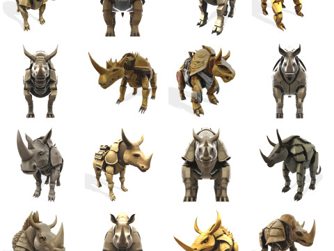 Mechanical Rhino Warriors Battle-Ready Sentinel Collection Model Cetak 3D