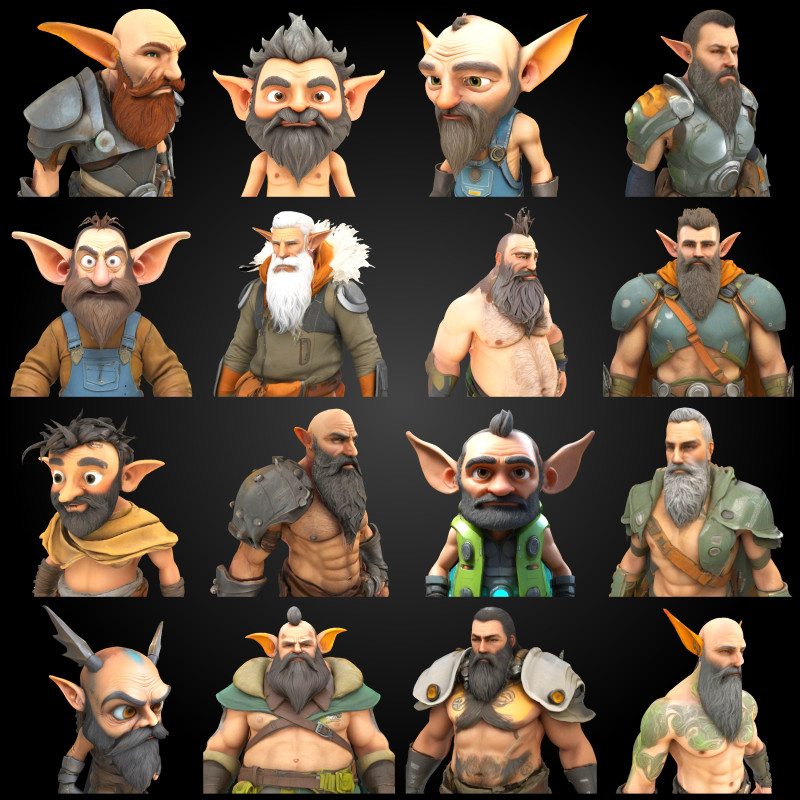Fantasy Dwarf Warriors Collection - 3D Printable Tabletop Miniatures 3Dプリントモデル .c4d .max .obj .3ds .fbx .stl .blend