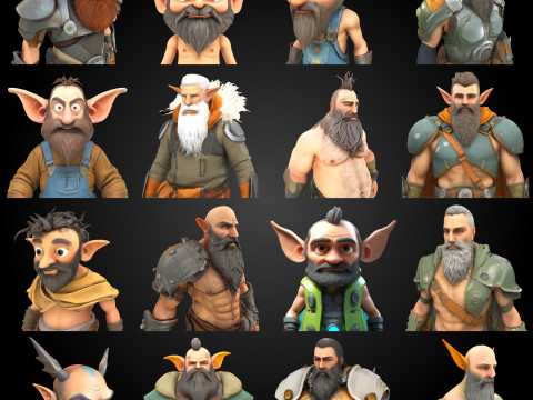 Fantasy Dwarf Warriors Collection - 3D Printable Tabletop Miniatures 3Dプリントモデル