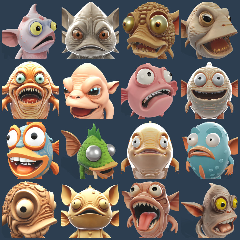 WhimsiFish AI Creature Collection 3D 打印模型 .c4d .max .obj .3ds .fbx .stl .blend