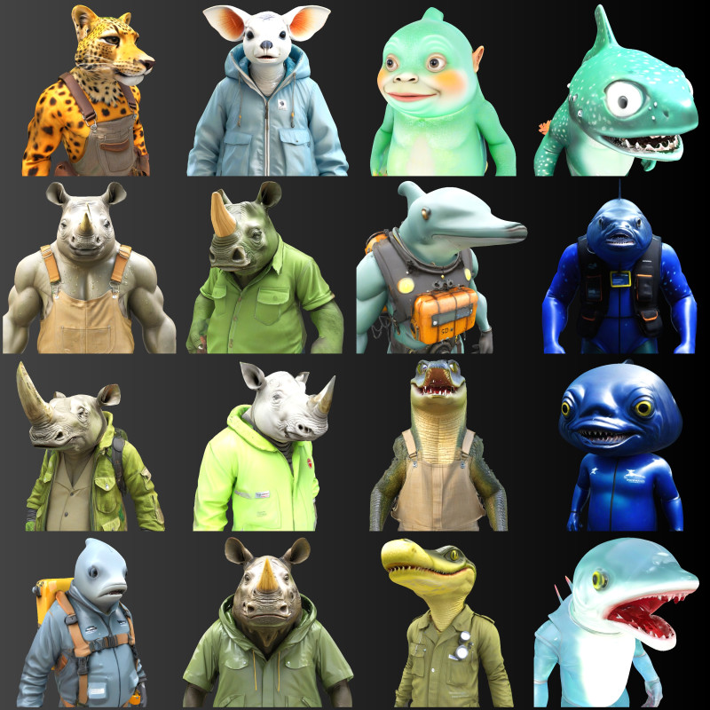 Anthropomorphic Animal Character Collection 3Dプリントモデル .c4d .max .obj .3ds .fbx .stl .blend