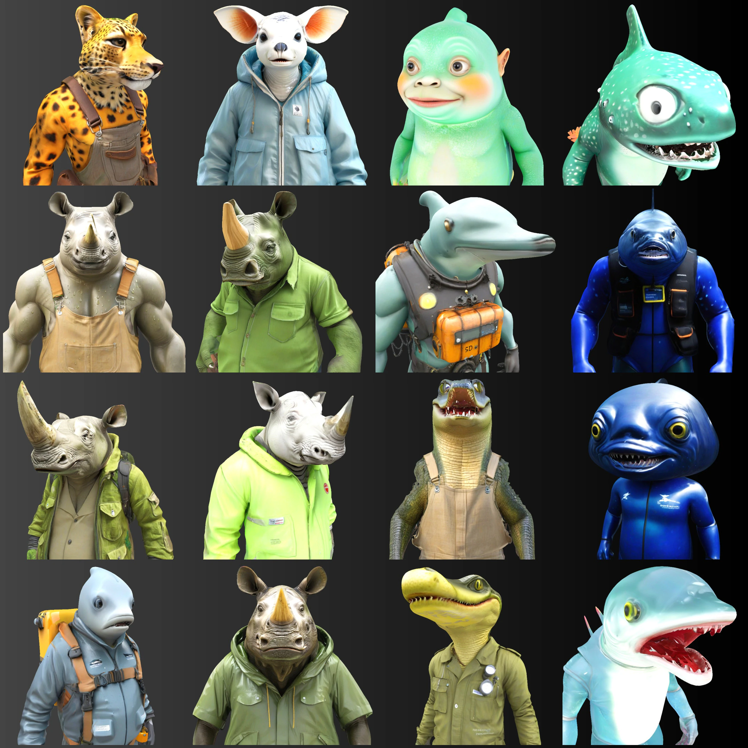 Anthropomorphic Animal Character Collection 3D Print Model .c4d .max .obj .3ds .fbx .stl .blend